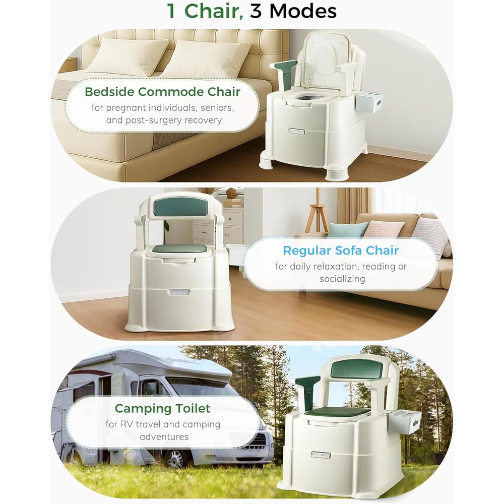 Bedside Commode, 500lbs Heavy  - Portable Camp Toilet 评论和价格
